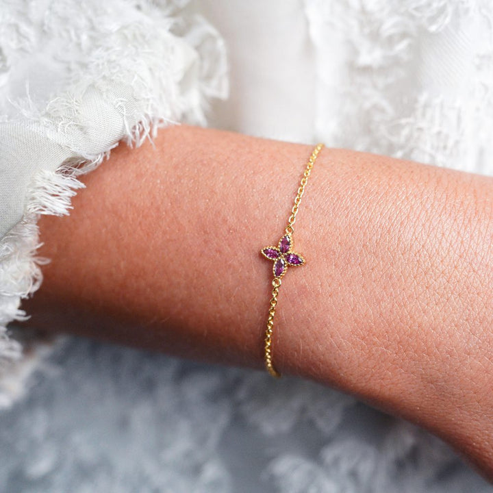 Armband Flora Fyra Blad Rodolit Guld