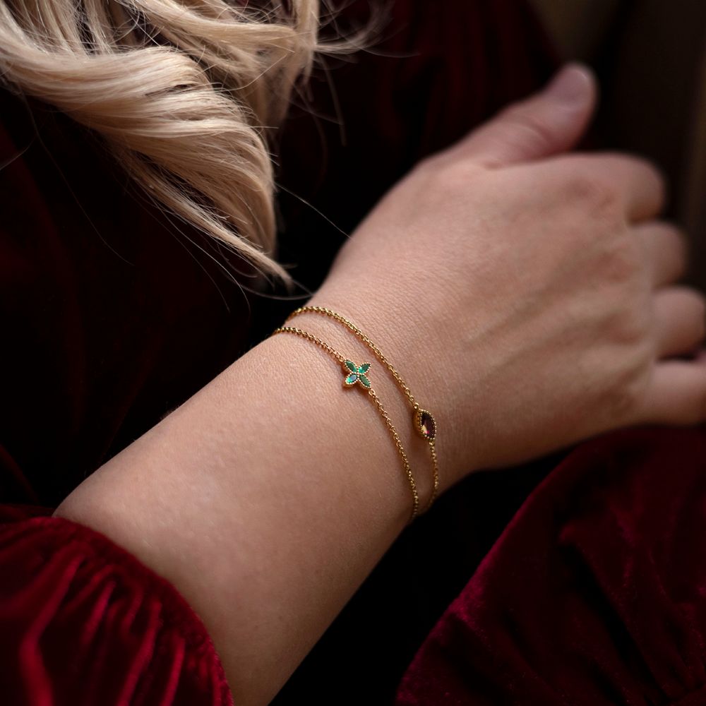 Armband Flora Fyra Blad Grön Onyx Guld